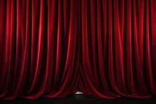 Red Velvet Theater Curtains Close Up With Glowing Lights