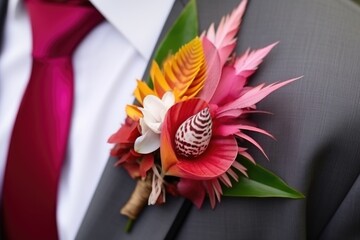 Poster - close-up of wedding boutonniere with exotic flowers