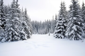 Canvas Print - snow covering pine trees in a wintry forest landscape