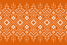 Orange Vintages Cross Stitch Traditional Ethnic Pattern Paisley Flower Ikat Background Abstract Aztec African Indonesian Indian Seamless Pattern For Fabric Print Cloth Dress Carpet Curtains And Sarong