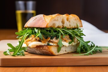 Canvas Print - rotisserie chicken sandwich with aioli and arugula on ciabatta