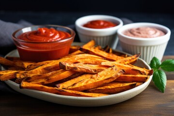 Canvas Print - sweet potato fries served with a side of ketchup