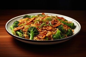 Wall Mural - A plate of Pad Cha, stir-fried stir-fried rice noodles with Chinese broccoli