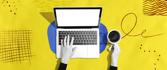 Person using a laptop computer - Photo collage design