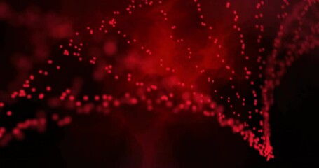 Poster - Animation of white particles forming a dna structure and red digital wave against black background