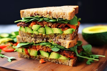 Canvas Print - mega triple decker sandwich featuring healthy avocado slices
