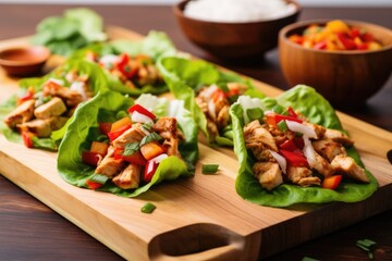 Poster - turkey lettuce wraps on a wooden board