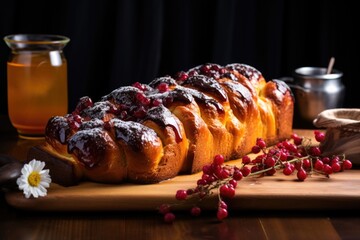 Sticker - vegan challah bread on a wooden board