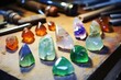closeup shot of opal stones on a workbench