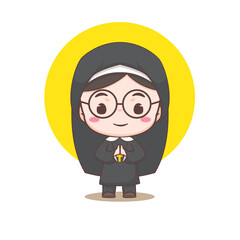 Wall Mural - Cute nun cartoon character. Christian and catholic religion concept design. Profession illustration. Adorable chibi style vector