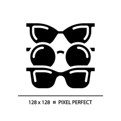 Wall Mural - 2D pixel perfect glyph style various eyeglasses icon, isolated simple vector, silhouette illustration representing eye care.