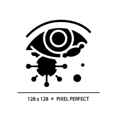 Poster - 2D pixel perfect glyph style eye infection icon, isolated simple vector, silhouette illustration representing eye care.