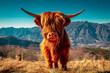 Highland cattle at pasture in mountain Hairy coo sustainable breeding for slaughter, Sustainability