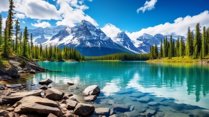 Wall Mural - A tranquil mountain lake with crystal-clear water for a serene backdrop