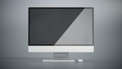 Generic personal computer on gray background. 3D illustration