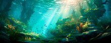 Paisaje Submarino - Arrecife De Coral - Fondo Marino Peces Algas - Agua Oceano 