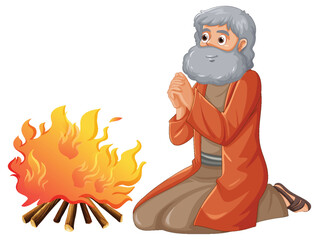 Sticker - Ancient Man Praying by Campfire