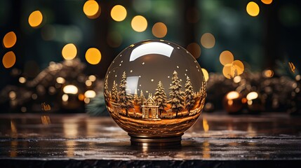 Wall Mural - Minimal composition with glass ball, glass globe ball as decoration of interior. Christmas snow globe. Generative AI