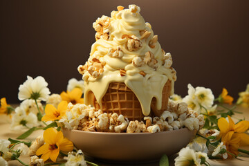 Aufkleber - a cone filled with some dried banana and nuts,