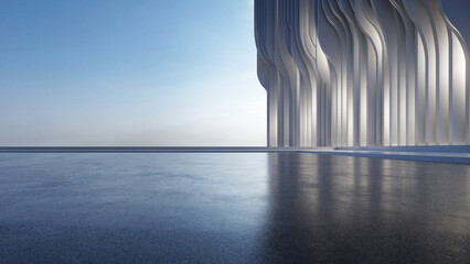 Aufkleber - 3d render of abstract parametric architecture with empty concrete floor. Scene for car presentation.