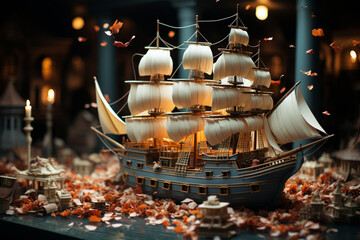 Poster - an open book with a paper boat on top,