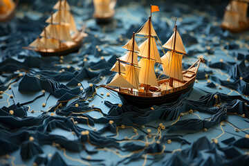 Fototapete - an open book with a paper boat on top,