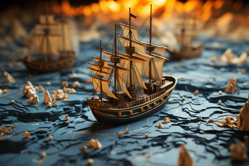 Fototapete - an open book with a paper boat on top,