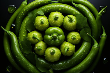 Fototapete - A clean composition featuring a few green bell pepper rings arranged symmetrically, creating a calming effect.  