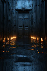 Aufkleber - a hole in an old wooden door with a candle or flashlight shining through it,