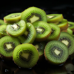 Fototapete - A creative capture of sliced kiwi arranged in a spiral pattern, showcasing its intricate details and vivid green color.  