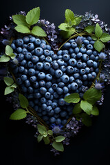 Fototapete - A creative overhead shot of a handful of succulent blueberries arranged in the shape of a heart, symbolizing natural sweetness. 