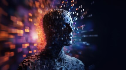 Artificial Evolution: Binary Code and Matrix web Combs Converging into a Human Portrait