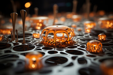 Aufkleber - A creative composition featuring a 3D printer's moving parts, filament, and the partially  