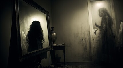 Wall Mural - A chilling apparition in a haunted mirror