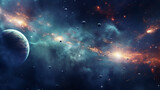 Fototapeta Kosmos - Panorama of a galaxy planets