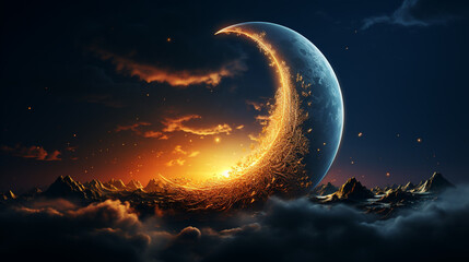 Wall Mural - Bright crescent moon.
