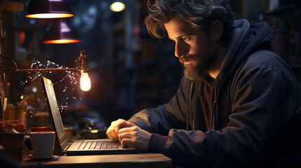 Man using laptop. Iot. Internet Of Things.