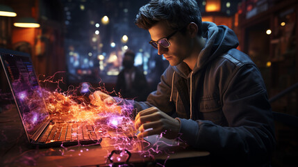 Man using laptop. Iot. Internet Of Things.