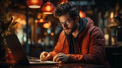 Man using laptop. Iot. Internet Of Things.