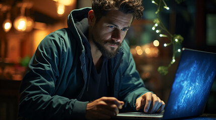 Man using laptop. Iot. Internet Of Things.