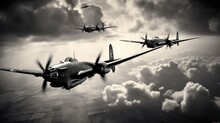 A Vintage Monochromatic Photograph Featuring Lancaster Bombers Used During The Battle Of Britain In World War Two