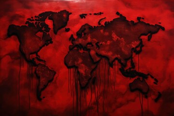 Fototapeta diagram of the continents in dark red bloody color on a dark red background