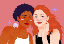 Women Applying Face Cream, Illustration
