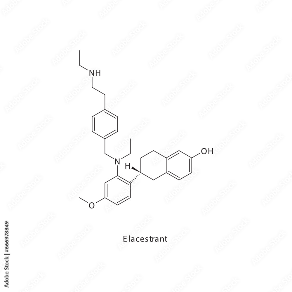 Elacestrant flat skeletal molecular structure Antiestrogen drug used in