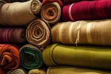 Textile Roll Colorful Market Stack Cloth. Floral Vintage Texture Shop. Generate Ai