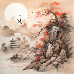  Spiritual Landscape Sumi-e Ink Painting