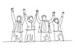 © onetime - Single continuous line drawing of group of male manager and female manager hold hands each other to celebrate their success win tender. Team work goal. One line draw graphic design vector illustration
