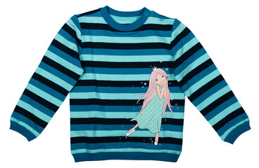 Wall Mural - blue striped sweater with animation for a little girl