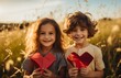 © Siarhei - boy and girl holding a heart together, greeting card for Valentine's Day, Family Day, love