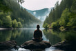 person meditating in nature with an emphasis on tranquility, mindfulness, and relaxation